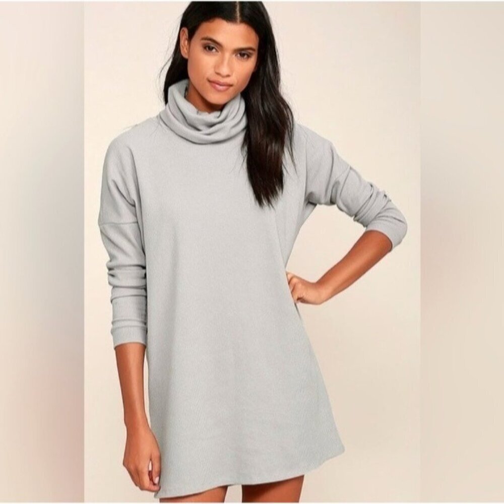 Womens‎ Lulus Turtle Neck Knit Dress Cotton Spandex Short Long Sleeve Lt Gray M